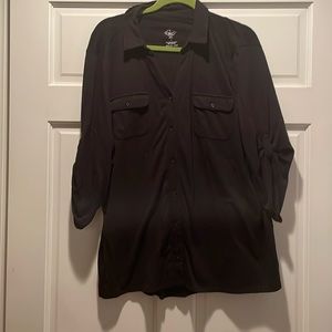 St Johns Bay Women’s Plus Size 1X Button Down Cotton Black Top